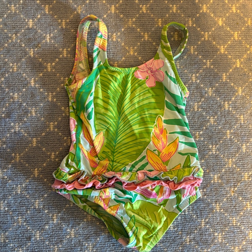 Lilly Pulitzer Green Floral Kids One Piece Sz 18-24M
